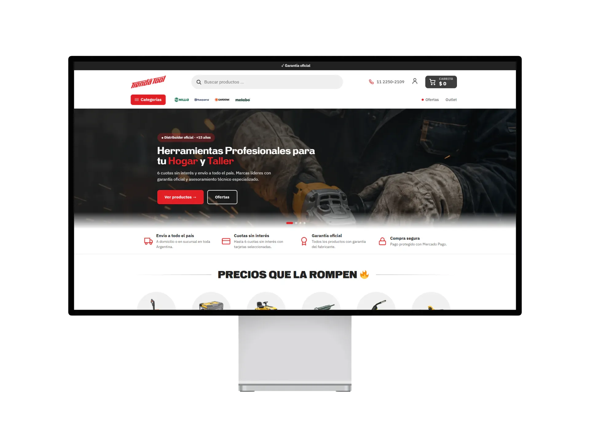 Tienda online con grilla de productos y carrito, vista en desktop