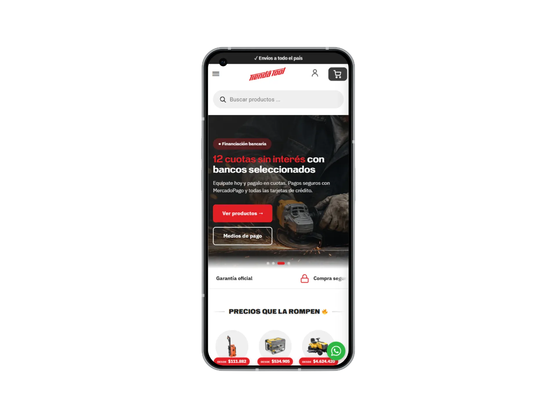 La misma tienda en su versión mobile